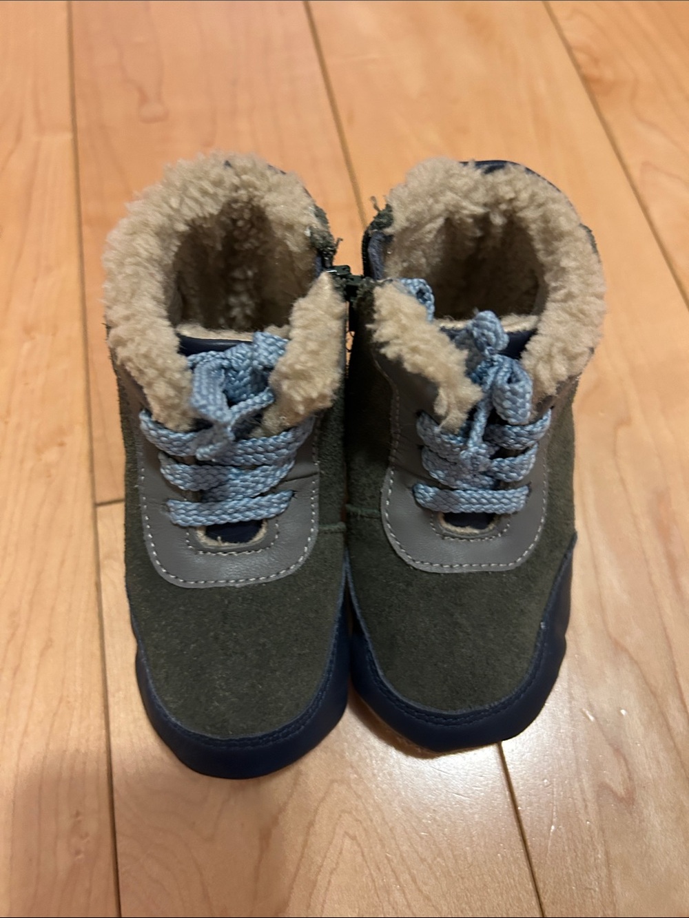 Robeez Olive Green and Blue Sherpa-Lined Toddler Boots